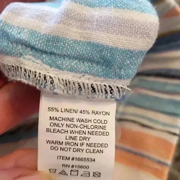 Briggs Women's White/Aqua/Orange Linen/Rayon Drawstring Cuffed Shorts w Pockets - Picture 9 of 12